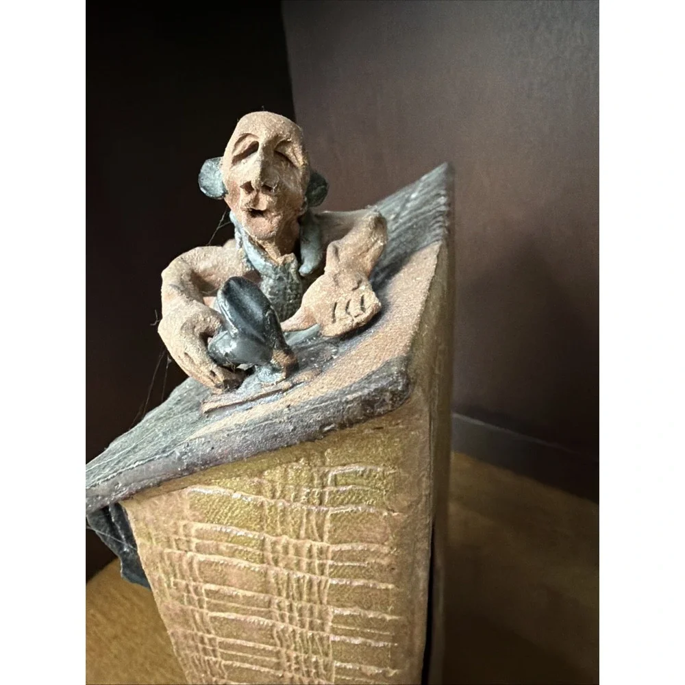 Ceramic Clock Roofers At Work Hand Sculpted by Susan G. Healy Ohio Pottery